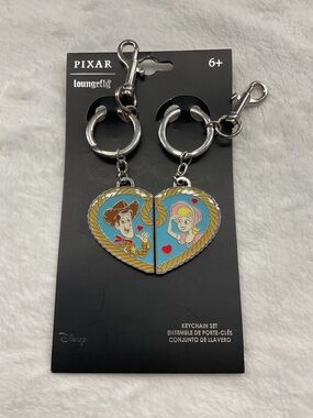 Loungefly Pixar Woody & Bo Peep Heart Keychain Set - Blue & Gold